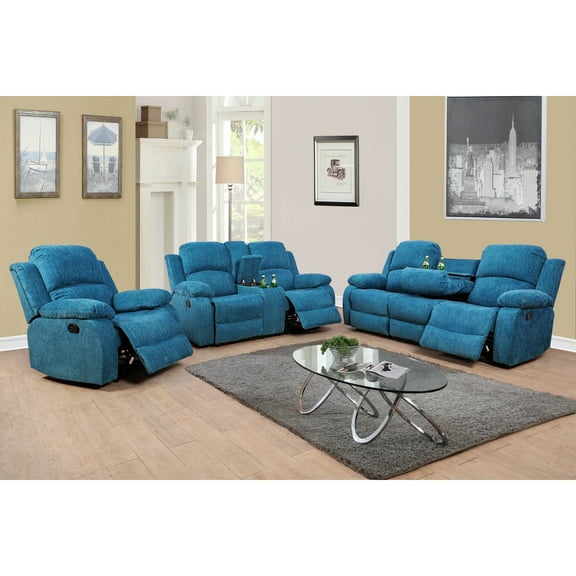 Lifestyle Furniture 3 Piece Modern Microfiber Reclining Living Room Set Blue