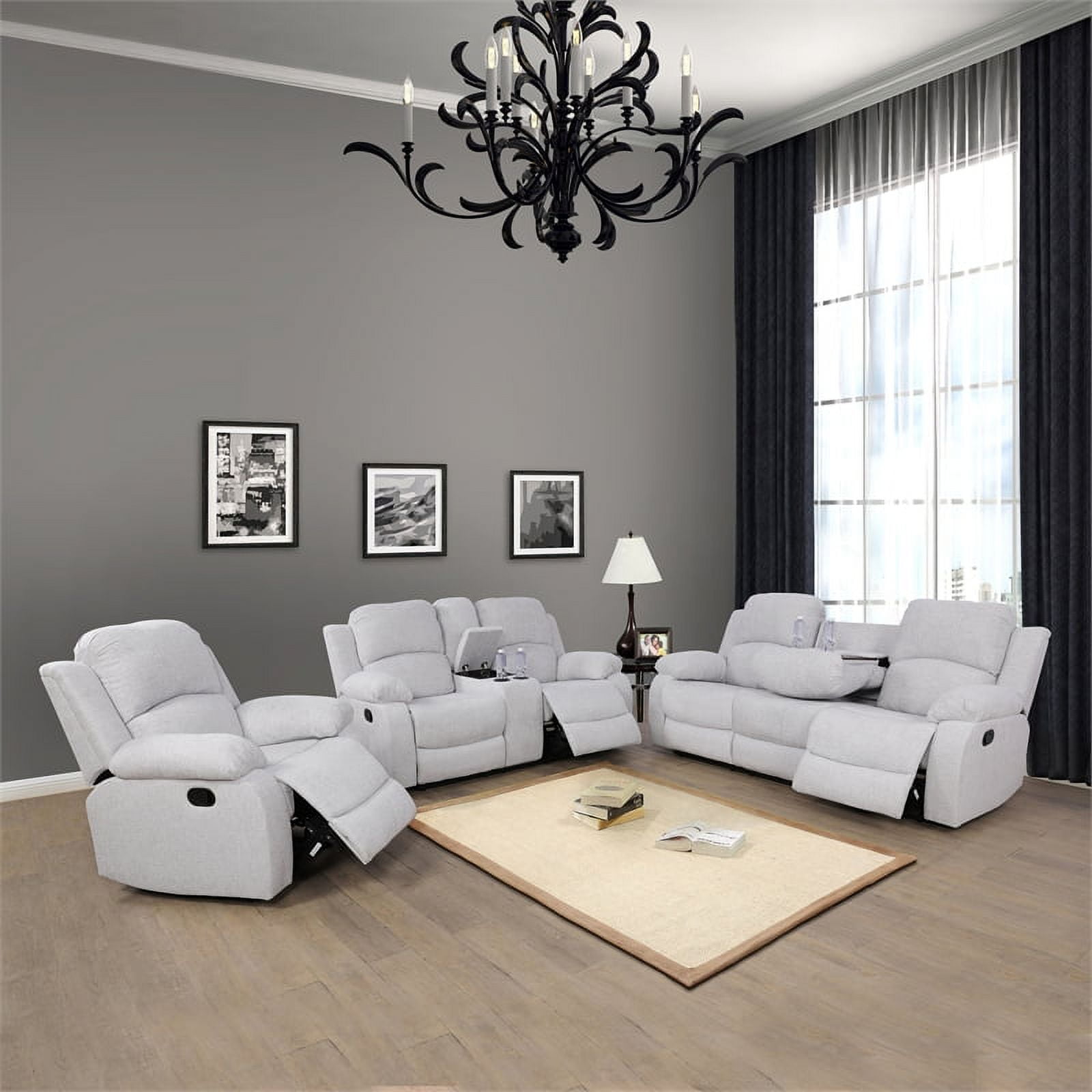 Lifestyle Furniture 3 Piece Modern Microfiber Reclining Living Room Set White