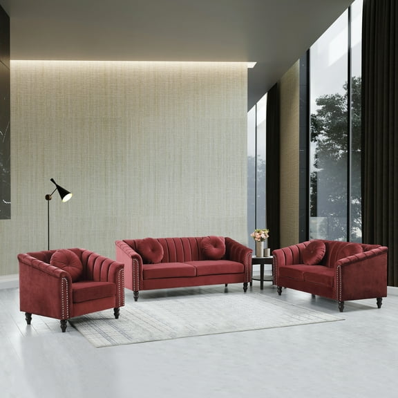 Lifestyle Furniture 3 Pieces Modular Sectional Sofa Set, Living Room Furniture Modern Style Button Microfiber Couch