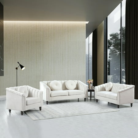 Lifestyle Furniture 3 Pieces Modular Sectional Sofa Set, Living Room Furniture Modern Style Button Microfiber Couch
