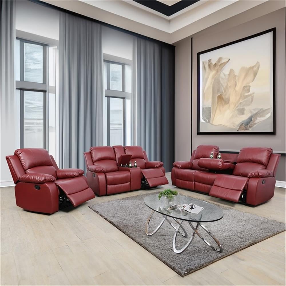 Lifestyle Furniture Ashland 3-Pieces Recliner PU Sofa Set in Red