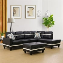 Lifestyle Furniture Biscuits Right-Facing Sectional & Ottoman in Black/White