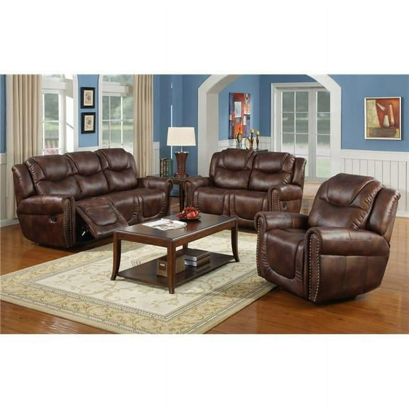 Lifestyle Furniture Bonded Leather, High-Density Foam Indoor Reclining Living Room Set Recliners, Brown