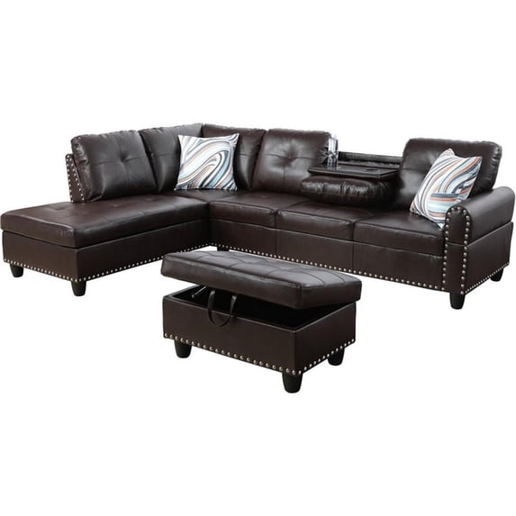 Lifestyle Furniture Catrina Left-Facing Sectional & Ottoman in Dark Brown