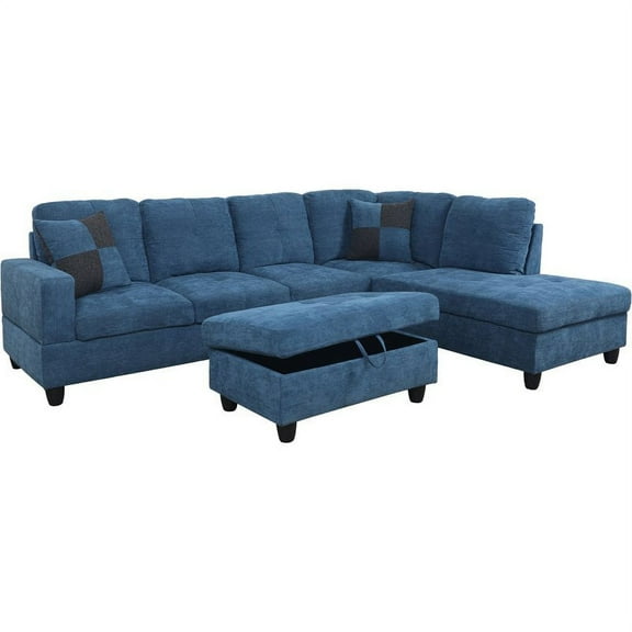 Lifestyle Furniture Edward Right-Facing Sectional & Ottoman in Lake Blue