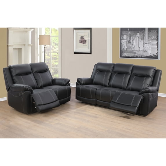 Lifestyle Furniture Faux Leather Sectional sofa set with sofa,loveseat and chair,for Living Room, Apartment, Studio, Office (Black)