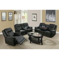 Lifestyle Furniture Faux Leather Sectional sofa set with sofa,loveseat and chair,for Living Room, Apartment, Studio, Office, (Black)