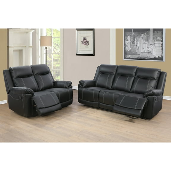Lifestyle Furniture Faux Leather Sectional sofa set with sofa,loveseat and chair,for Living Room, Apartment, Studio, Office, (Black)