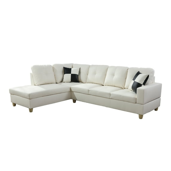 Lifestyle Furniture L Shape Sectional Sofa Sets with Removable Ottomans and Waist Pillows for Living Room, White