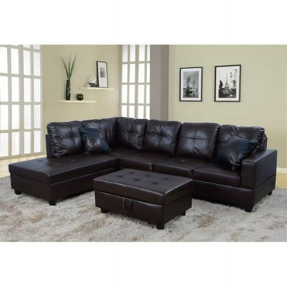 Lifestyle Furniture LF093A Urbania Left Hand Facing Sectional Sofa, Dark Chocolate - 35 x 103.5 x 74.5 in.