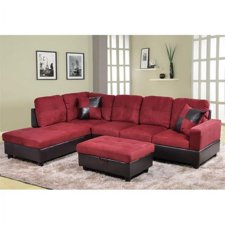 Lifestyle Furniture Avellino Left Hand Facing Microfiber Sectional Sofa with Storage Ottoman Red