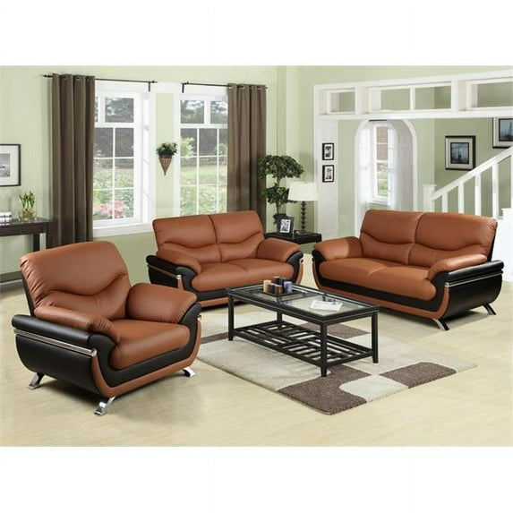 Lifestyle Furniture LF212 Pisa Sofa Set, Chestnut & Black - 37 x 78 x 38 in.