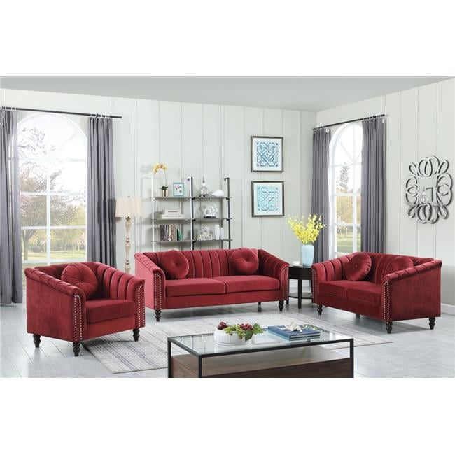 Lifestyle Furniture LFF4901-3pcs Weyman Flannelette Sofa Set, Burgundy - 3 Piece