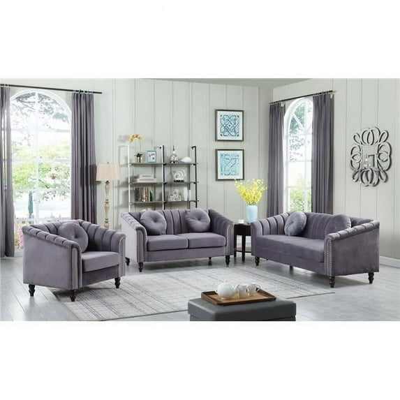 Lifestyle Furniture LFF4904-3pcs Nami Flannelette Sofa Set, Grey - 3 Piece