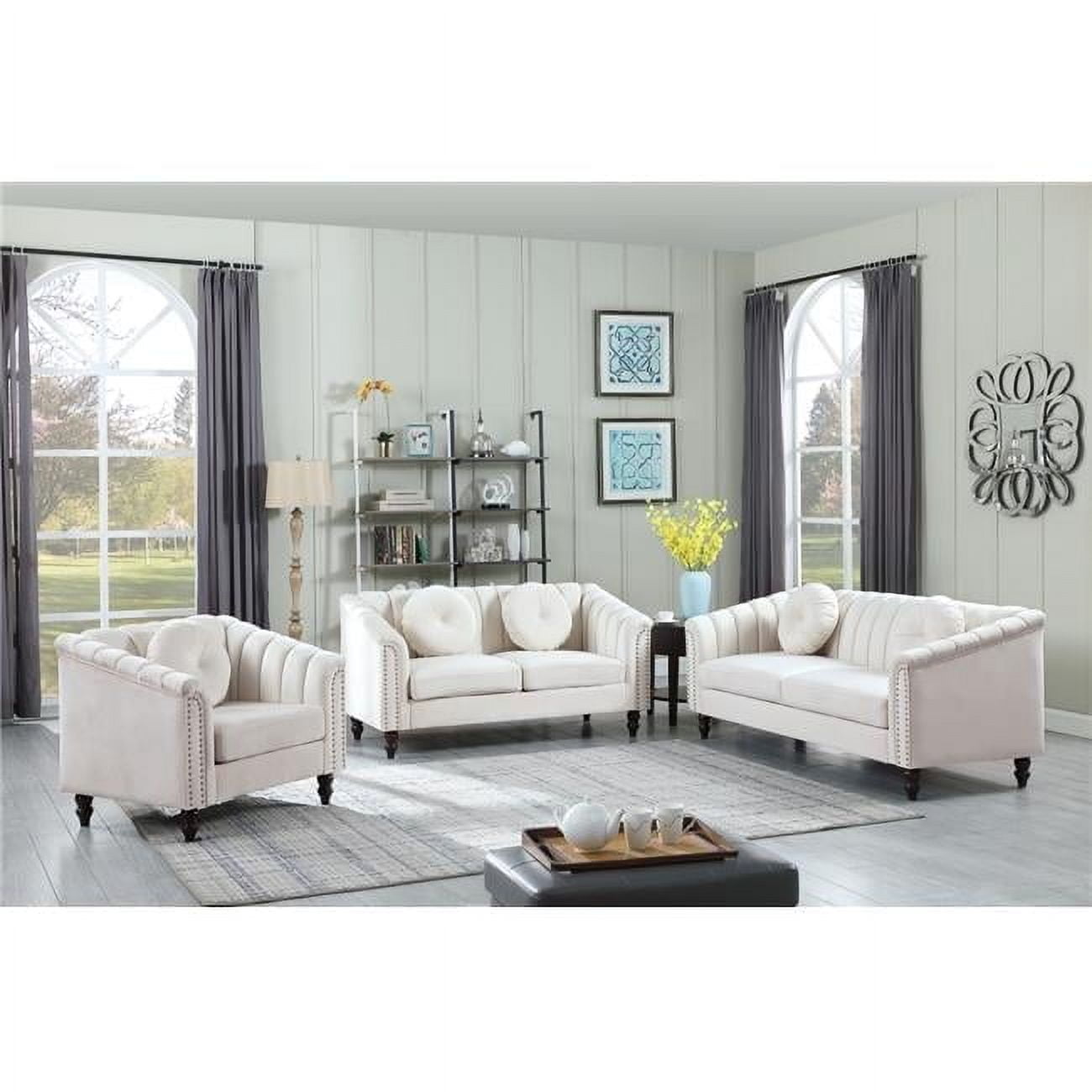 Lifestyle Furniture LFF4905-3pcs Flannelette Sofa Set, Cream White - 3 Piece