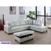 Lifestyle Furniture LSF09520B 3 Piece Right Facing Sectional Sofa Set with Ottoman, Faux Leather - Silver & Green
