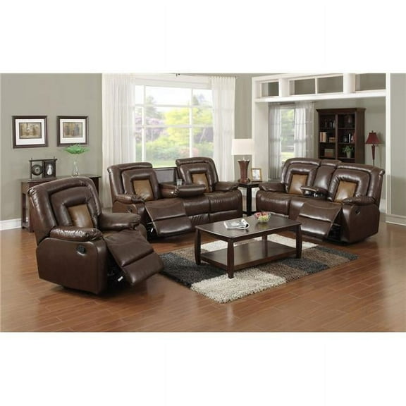 Lifestyle Furniture LSFGS3900 3 Piece Luxurious Reclining Living Room Sofa Set With Build-in Drop Down Table, Bonded Leather - Brown