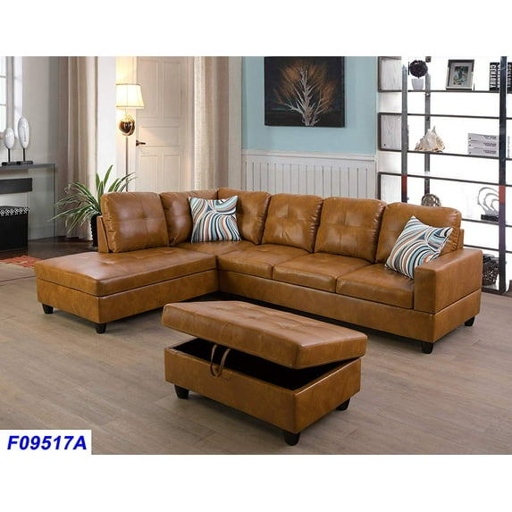 Lifestyle Furniture Left Facing 3PC Sectional Sofa Set,Faux Leather,Ginger