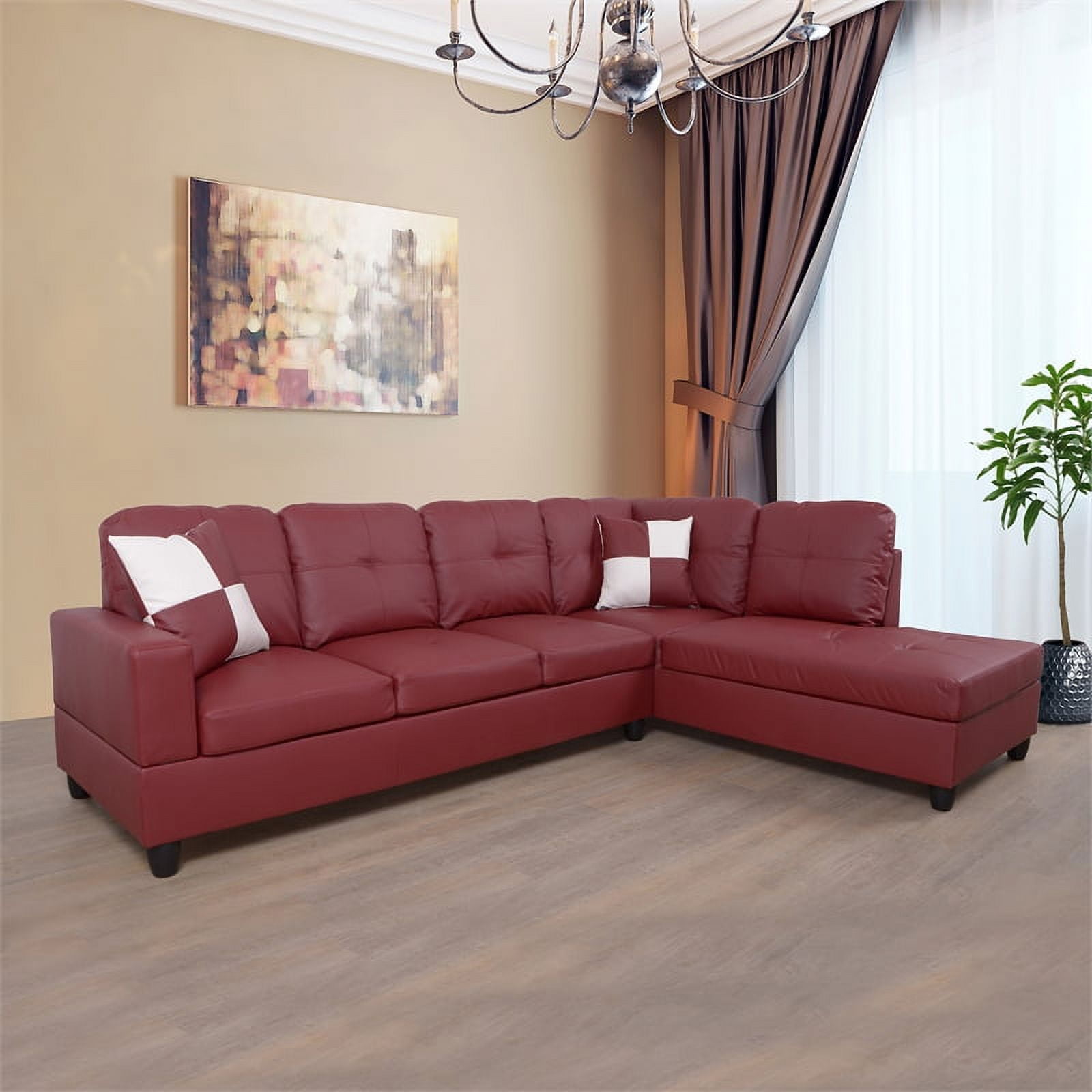 Lifestyle Furniture Leisly Right Facing Sectional Sofa Set in Wine Red