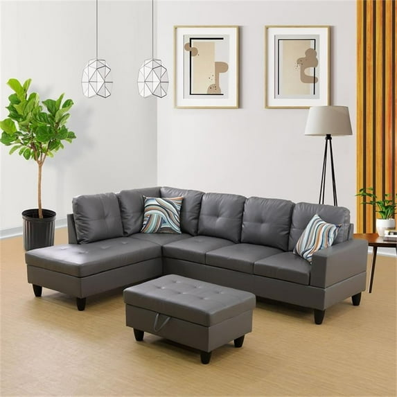Lifestyle Furniture Lemonda Left-Facing Sectional & Ottoman in Raining Gray