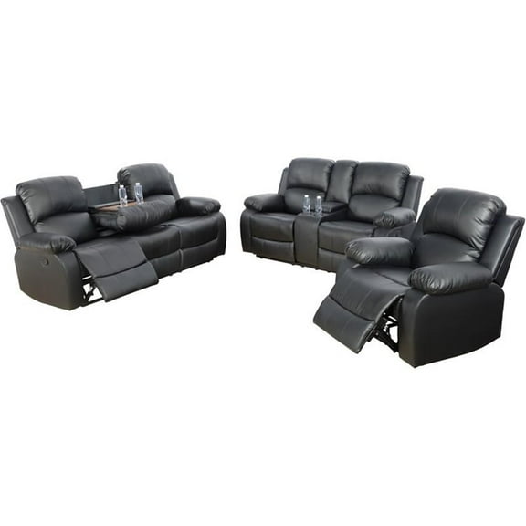 Lifestyle Furniture Provo 3-Pieces Faux Leather Recliner Sofa Set in Black