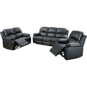 Lifestyle Furniture Raymond 3-Pieces Faux Leather Recliner Sofa Set in Black