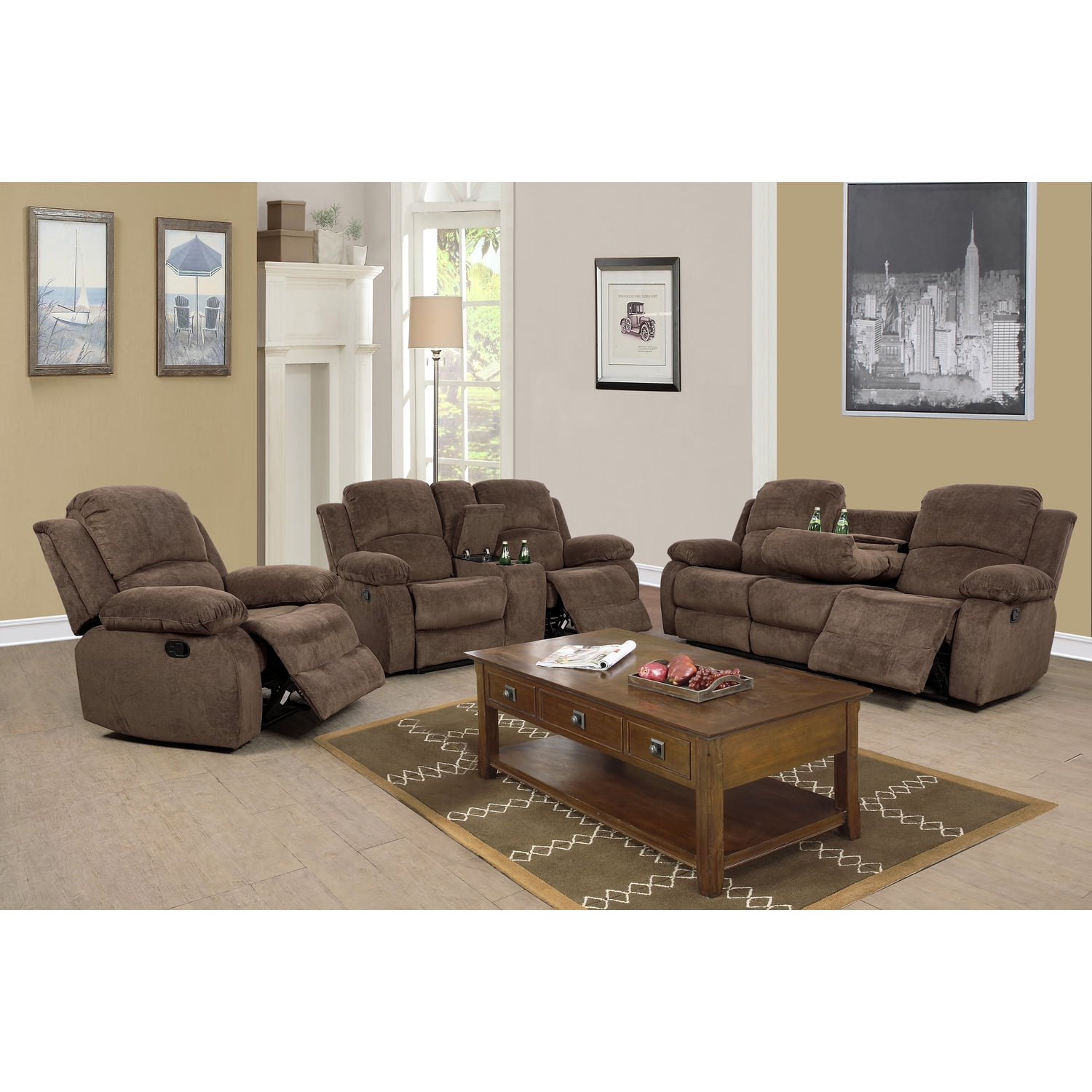 Lifestyle Furniture Sectional Recliner Sofa Set Corduroy 3 PCS Motion