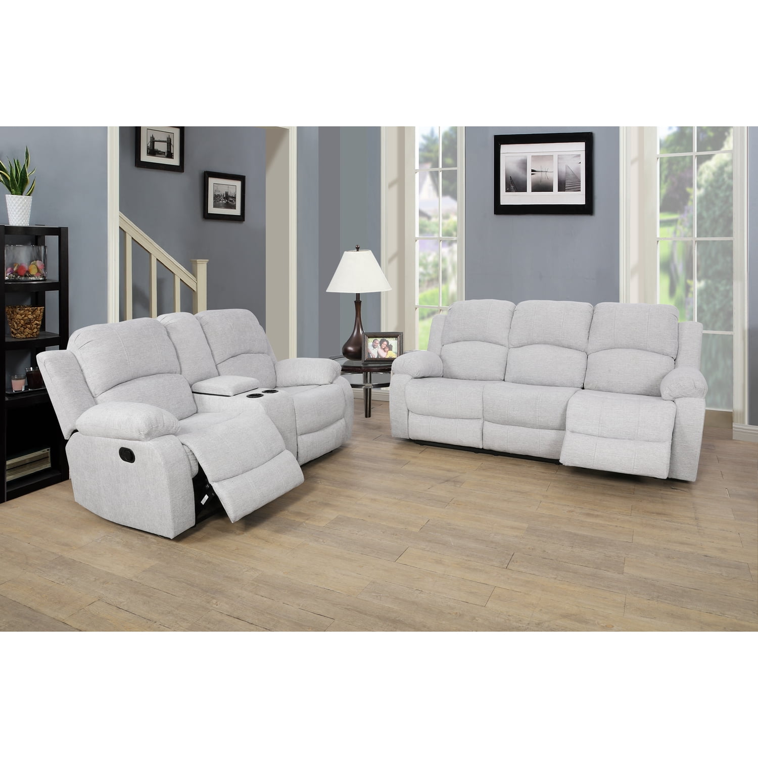 Lifestyle Furniture Sectional Recliner Sofa Set Microfiber 2 PCS Motion Sofa Loveseat Recliner Couch Manual Reclining Chair with Drop Down Table Central Console for Living Room Grey White Walmart