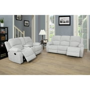 Lifestyle Furniture Sectional Recliner Sofa Set Microfiber 2 PCS Motion Sofa Loveseat Recliner Couch Manual Reclining Chair with Drop Down Table & Central Console for Living Room Grey White