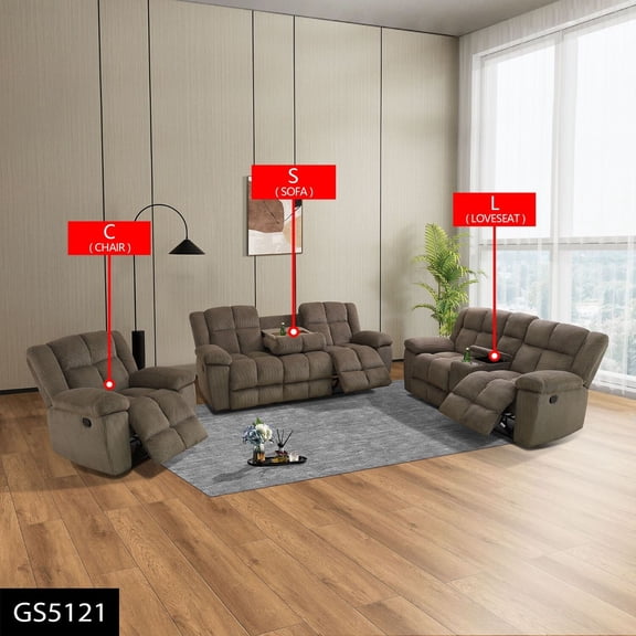Lifestyle Furnitures 3-Piece Living Room Sofa Set - Brown Stripe Recliner Sofa & Loveseat