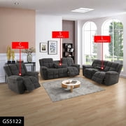 Lifestyle Furnitures Dark Grey Stripe Recliner Sofa Set - Living Room 2/3 Piece Comfortable Fabric Sofa