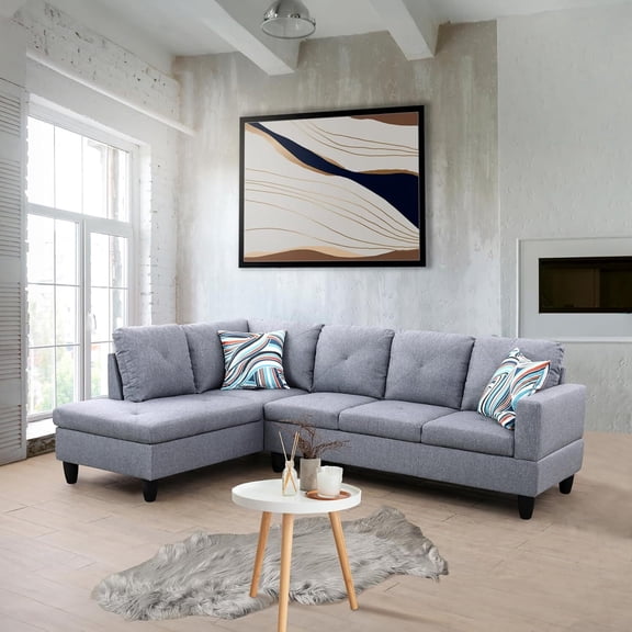 Lifestyle Furnitures Left facing sectional sofa-Color:Gray,Material:Linen