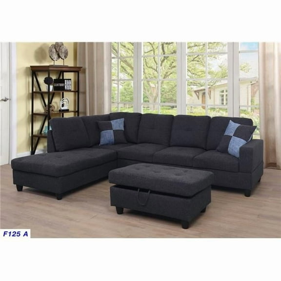 Lifestyle LS125A Left Facing Sectional Sofa Set - Linen, Black & Grey - 3 Piece