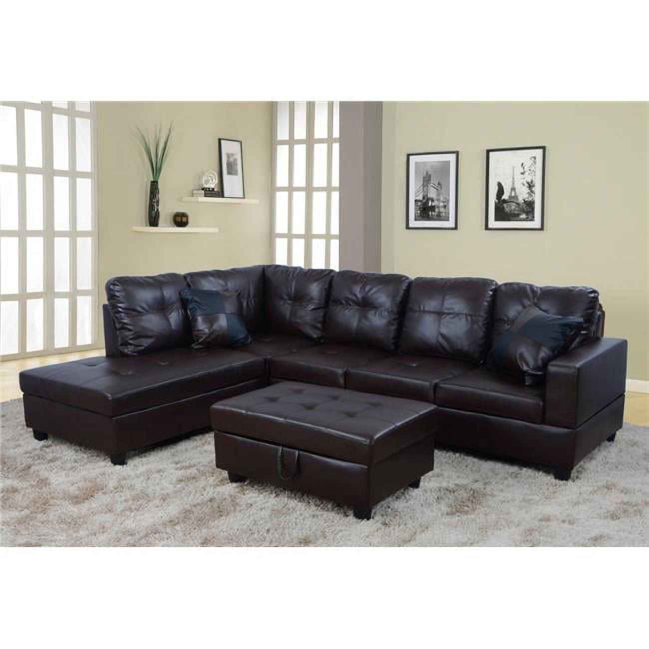 lifestylist ダークブラウン Lifestyle LS093A Left Facing Sectional Sofa Set - Faux Leather