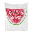 thumbnail image 1 of Lifestyle Soft Flannel Fleece Throw Blanket, Watercolor Watermelon with Hello Summer Motivation Words Paint Print, Cozy Plush for Indoor and Outdoor Use, 50" x 60", Red and Green, by Ambesonne, 1 of 6