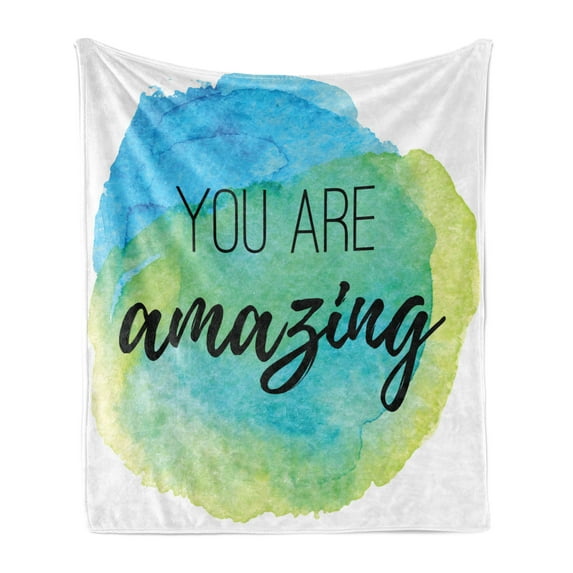 Lifestyle Soft Flannel Fleece Throw Blanket, You are Inspirational Words on Watercolor Painbrush Design Print, Cozy Plush for Indoor and Outdoor Use, 70" x 90", Sky Blue Green, by Ambesonne