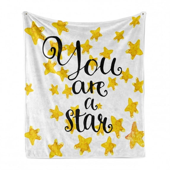 Lifestyle Soft Flannel Fleece Throw Blanket, You are a Star Phrase Words Encouragement Words Design, Cozy Plush for Indoor and Outdoor Use, 50" x 60", Earth Yellow Black, by Ambesonne