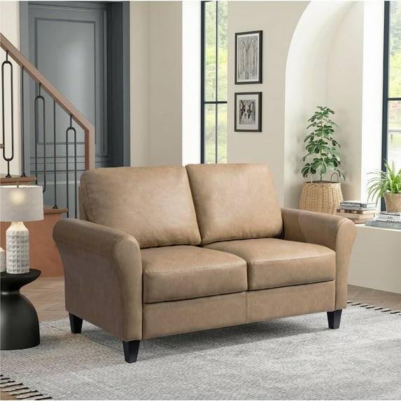 Lifestyle Solutions Alexa Loveseat with Rolled Arms, Brown Fabric