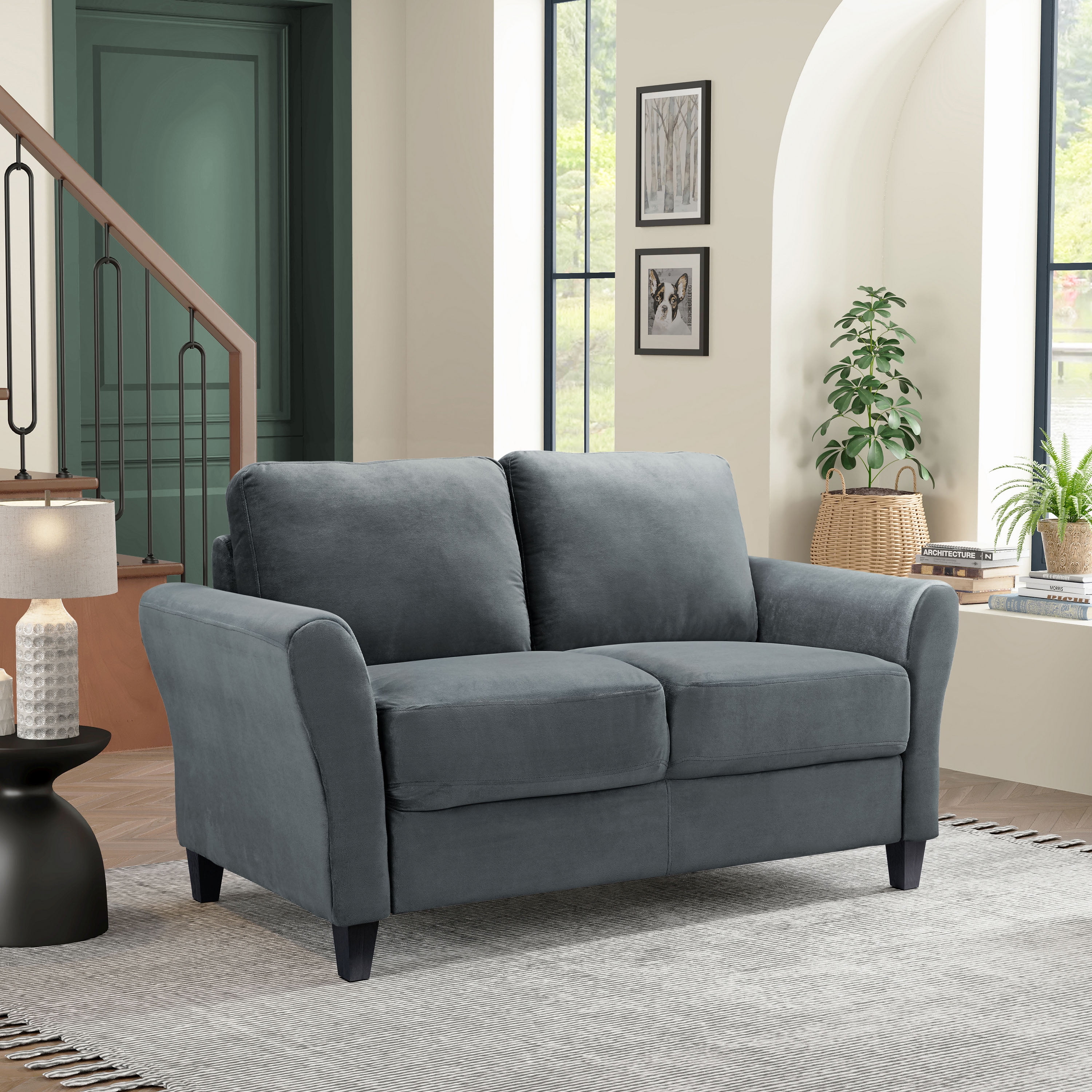 Lifestyle Solutions Alexa Loveseat with Rolled Arms Gray Fabric