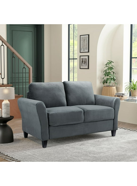 Lifestyle Solutions Alexa Loveseat with Rolled Arms, Gray Fabric