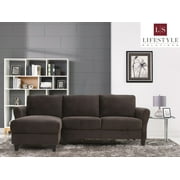 Lifestyle Solutions Alexa Sectional Sofa with Curved Arms, Coffee Brown Fabric