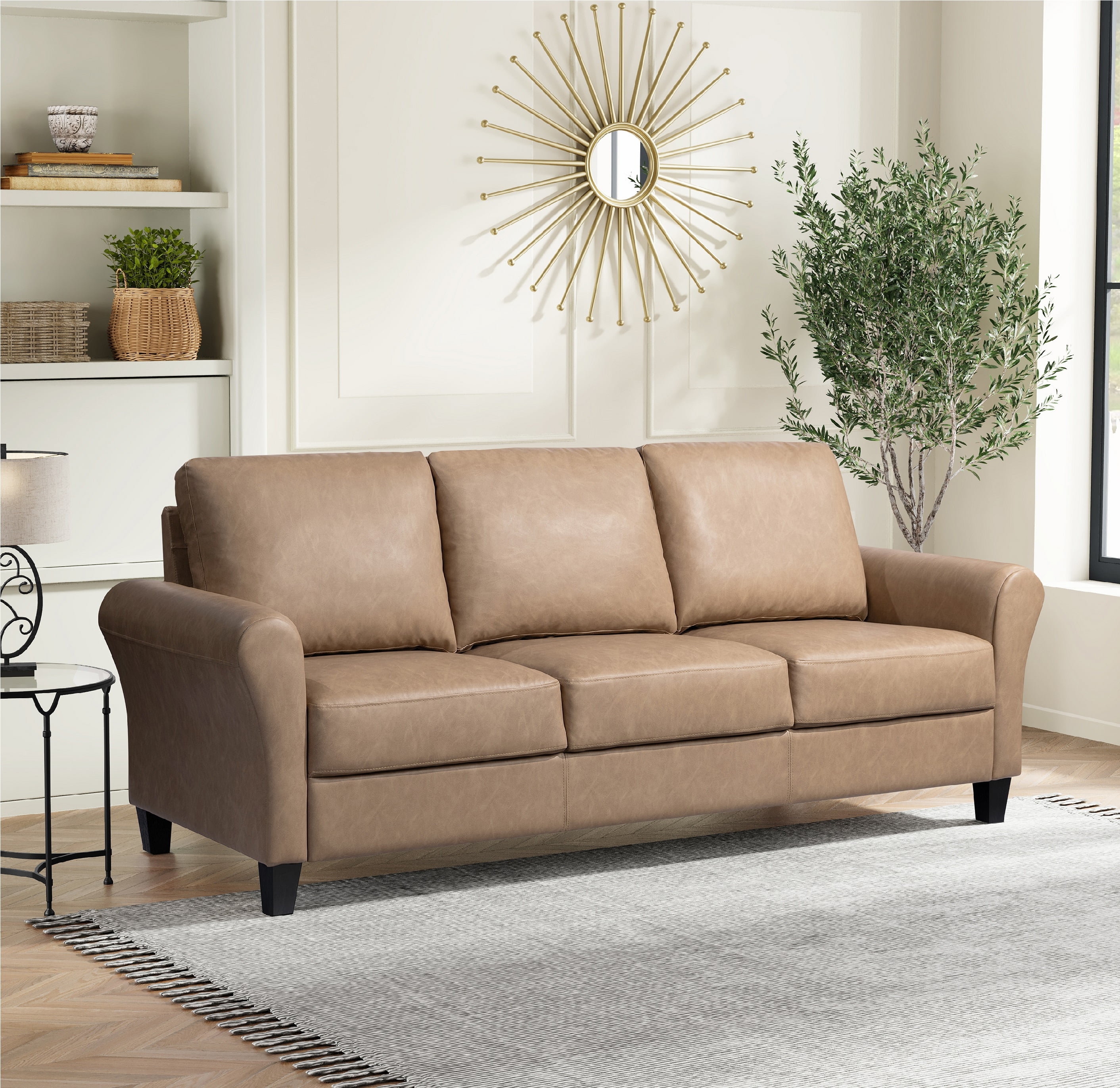 Lifestyle Solutions Alexa Sofa with Rolled Arms, Brown Fabric - Walmart.com