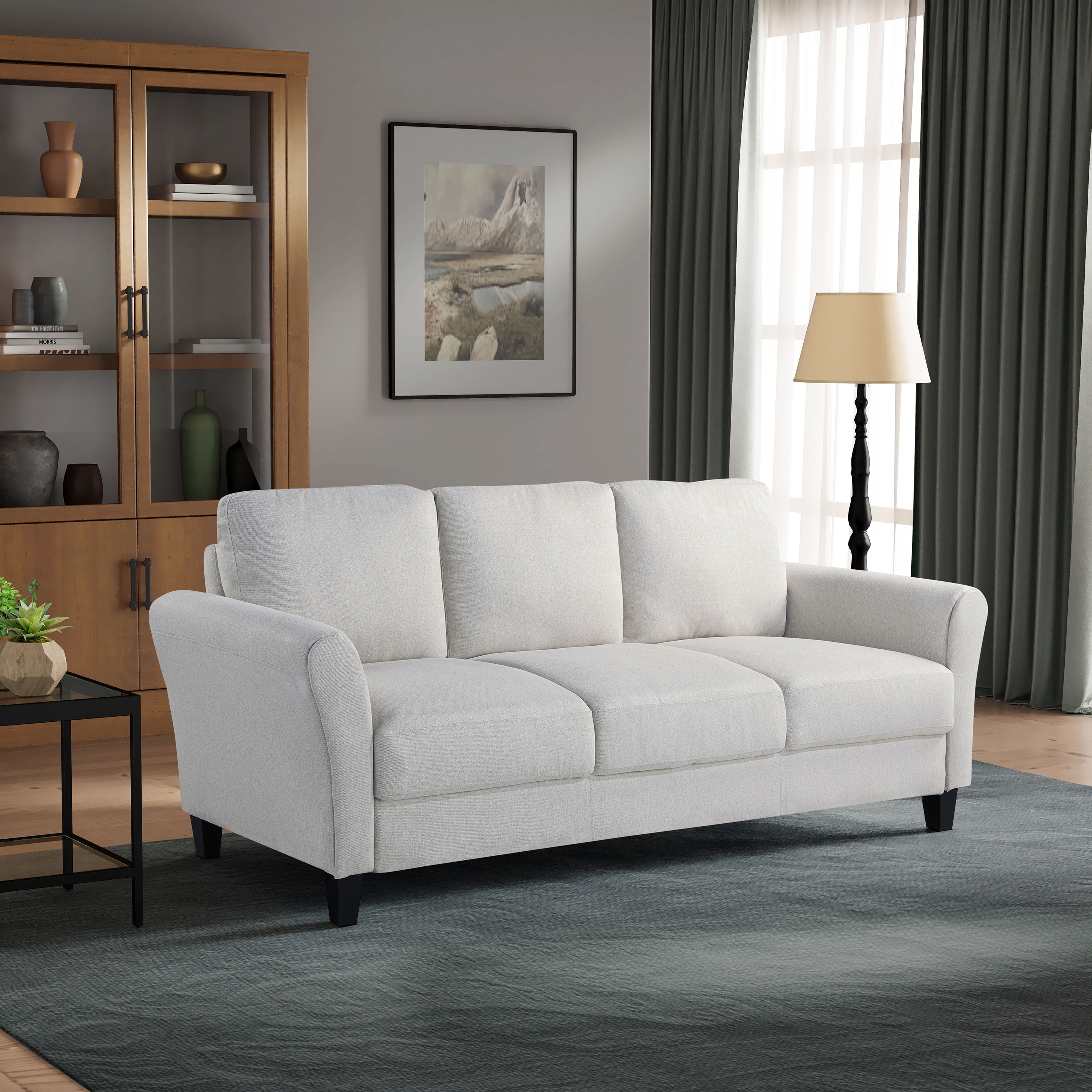 Alexa Oyster Fabric Sofa with Rolled Arms