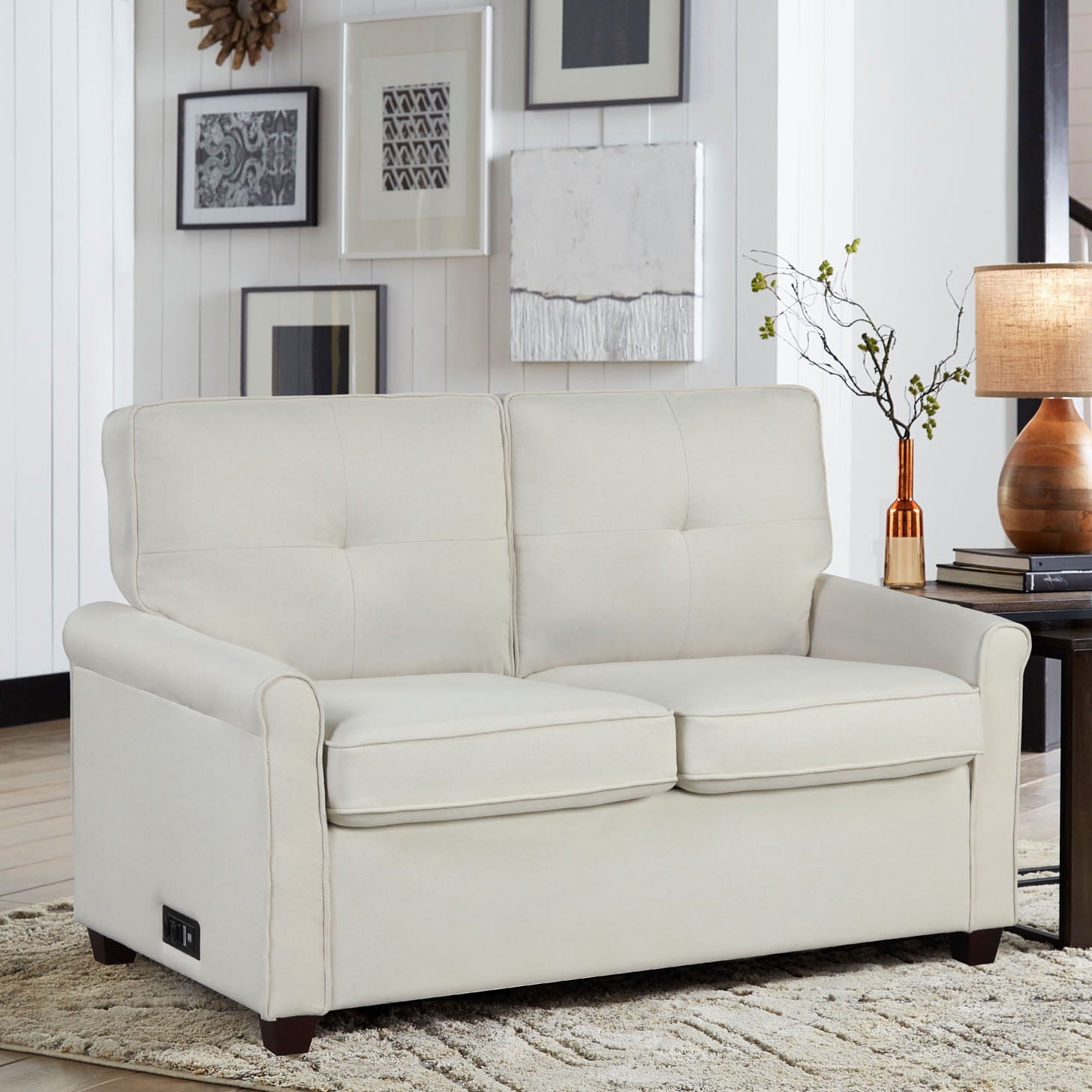 Lifestyle Solutions Anton Loveseat with Power, Beige Linen Look