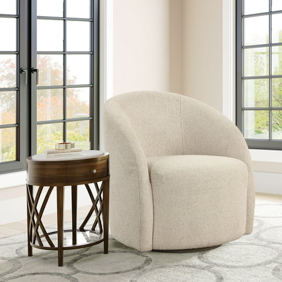 Lifestyle Solutions Briars Art Deco Style Swivel Accent Chair, Khaki Boucle Fabric