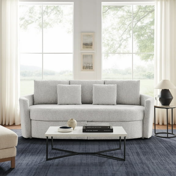 Lifestyle Solutions Bryson Modern Storage Sofa, Ivory Chenille Fabric