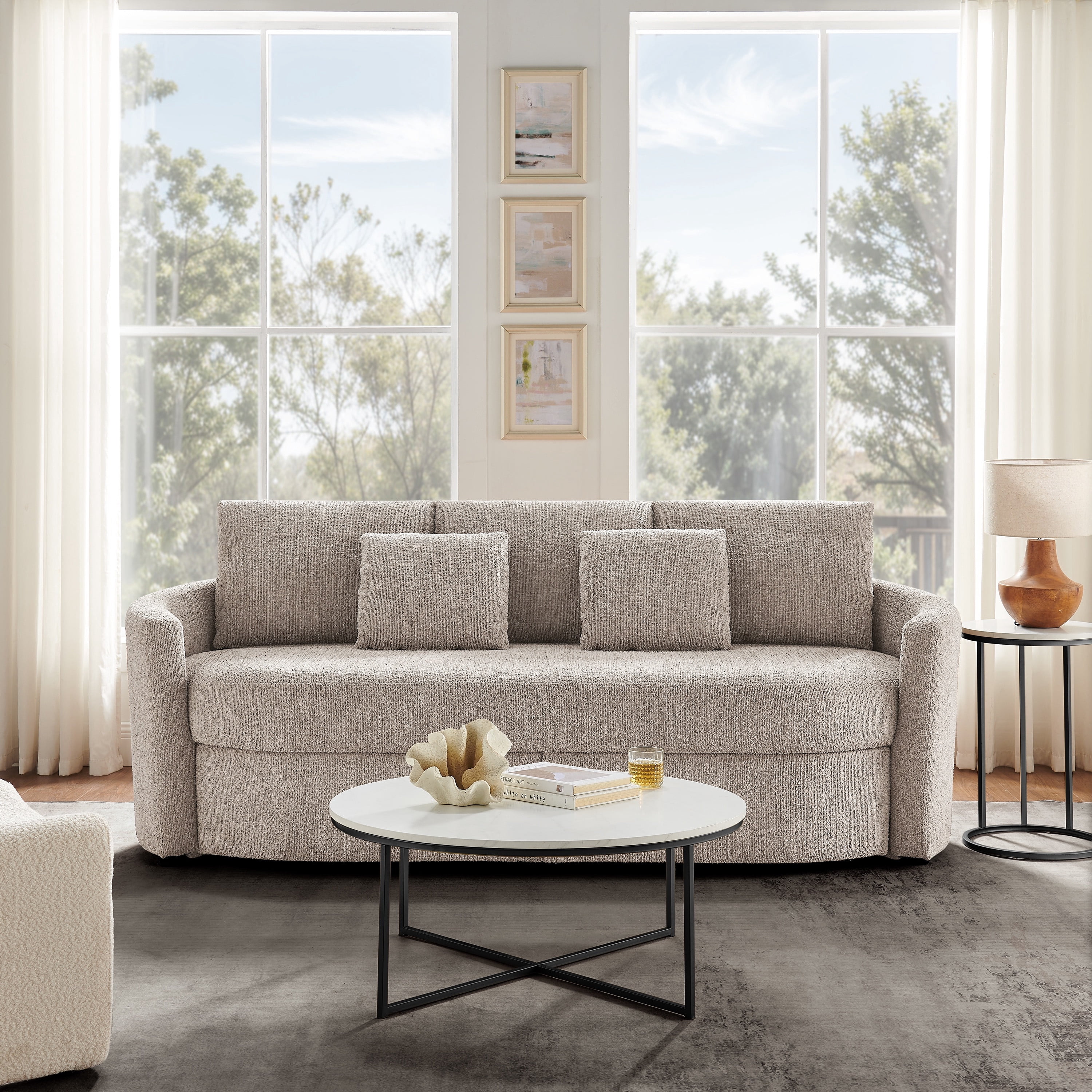 Lifestyle Solutions Bryson Modern Storage Sofa, Taupe Chenille Fabric