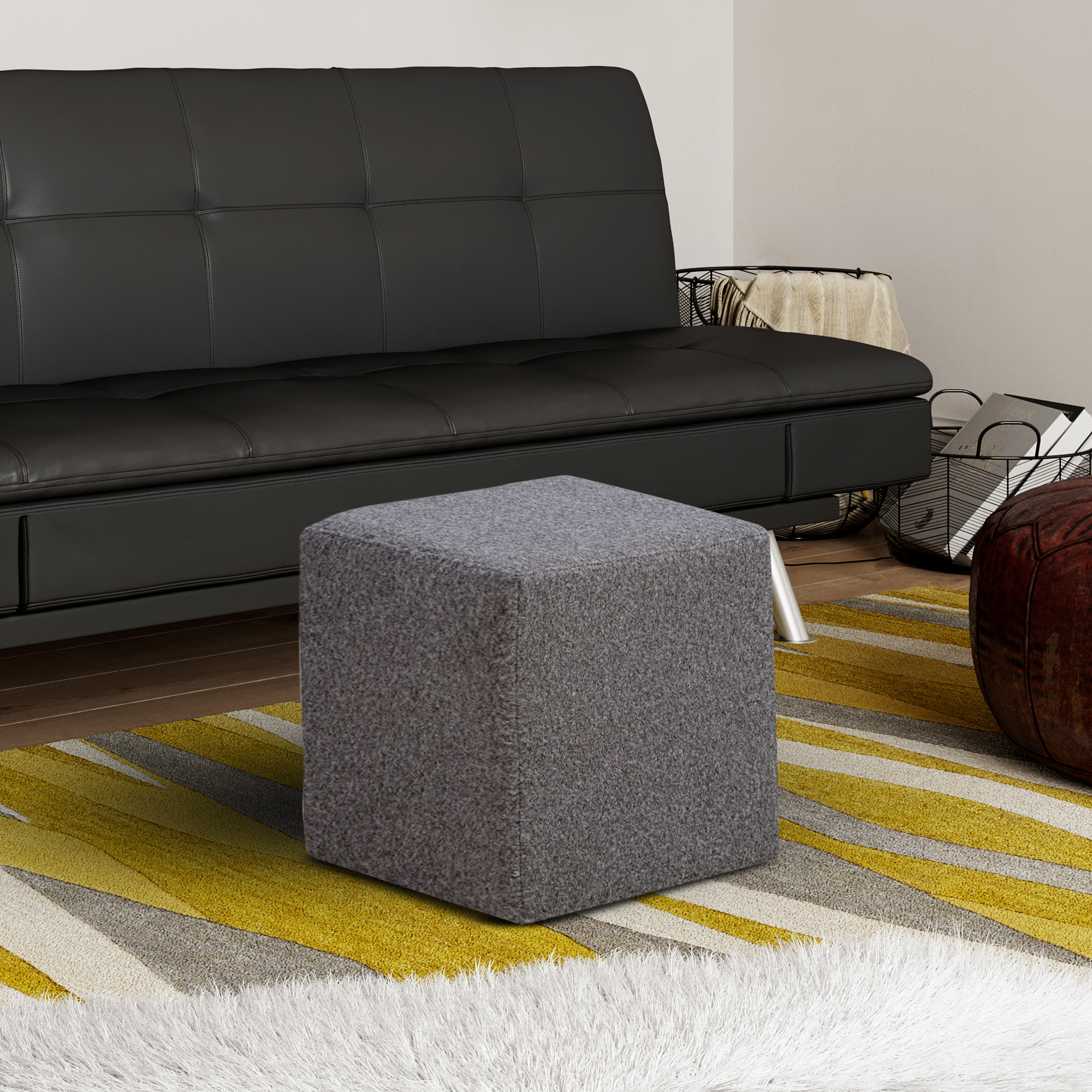 Lifestyle Solutions Garner Square Ottoman, Gray Sherpa Fabric