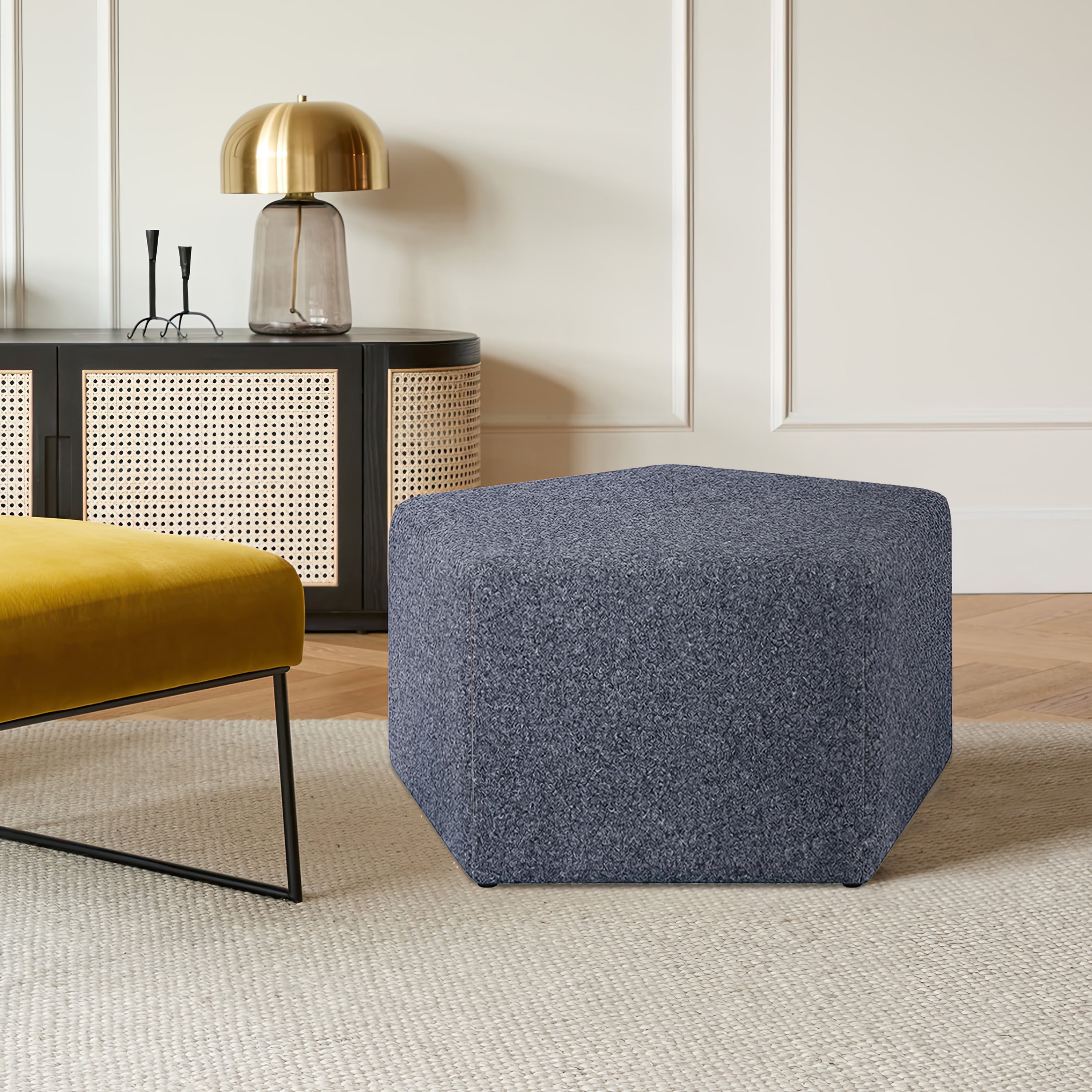 Lifestyle Solutions Gentry Pentagonal Ottoman Blue Fabric