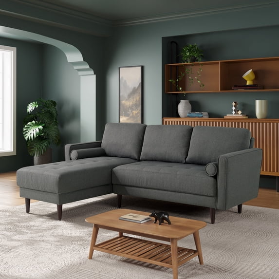 Lifestyle Solutions Jareth Sofa Chaise Sectional in Heather Gray Woven Fabric